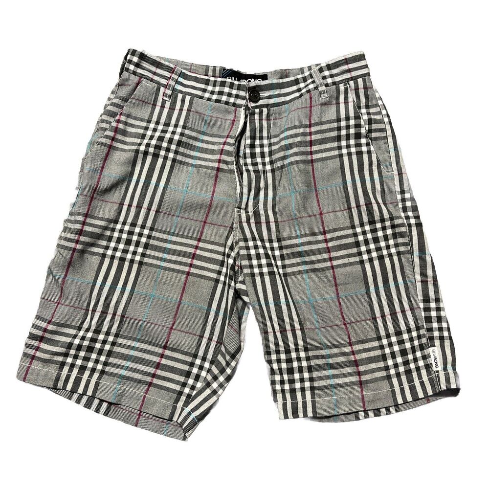 Billabong Shorts Mens Size 33 Red Blue Plaid 100% Cotton